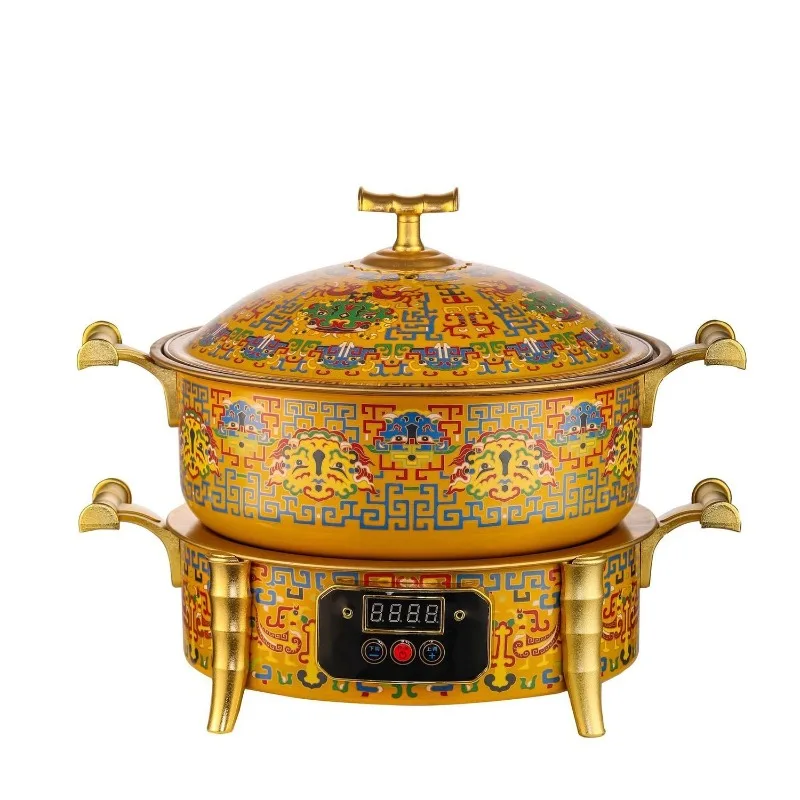 

Cloisonne Hot Pot,Enamel Old Beijing Copper Pot,Pure Copper Chafing Dish,Exquisite Design Double-layer Plug-in Thickened Hotpot
