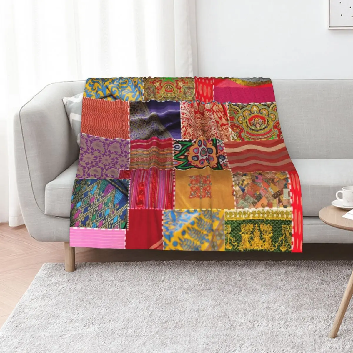 

Boho Art Sari Patchwork Quilt Throw Blanket warm winter Giant Sofa funny gift Soft Blankets