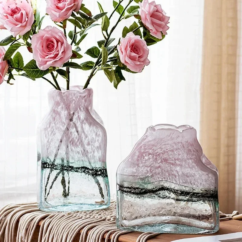 Gradient Painted Glass Vase Hydroponics Flower Pots Table Decoration Flower Arrangement Floral Vases Room Aesthetic Decor