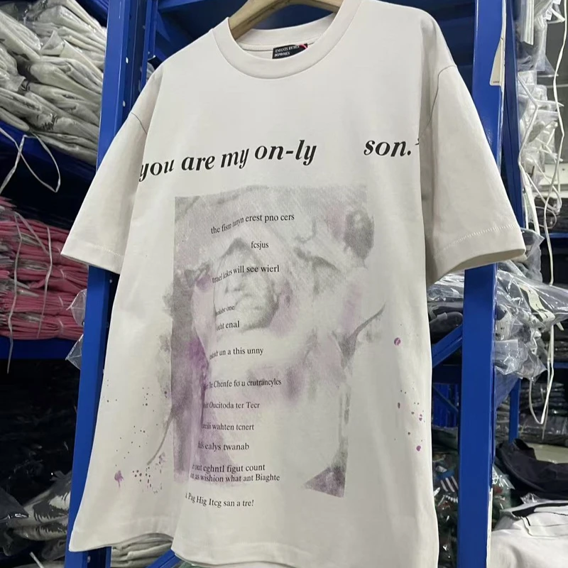 Retro Distressed Slogan Printed Short-sleeved T-shirt High-quality Casual Loose Top Tee for Men Women Clothing