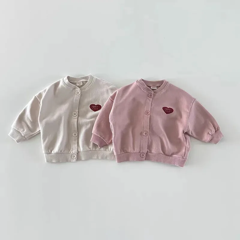 

Autumn Ins Boy Children Letter Print Casual Jacekts Girl Baby Simple Love Long Sleeve Cotton Tops Kid Fashion Solid Loose Coats