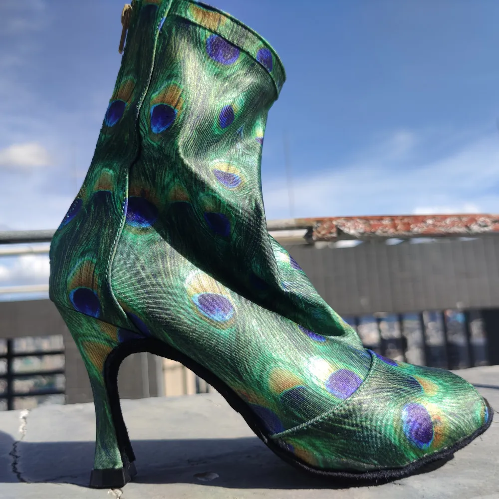 Women Latin Dance Boots Malachite Green Bachata Salsa Dancing Shoes Women DIY heel Ballroom Dance shoes Girls Sandal Party Shoes