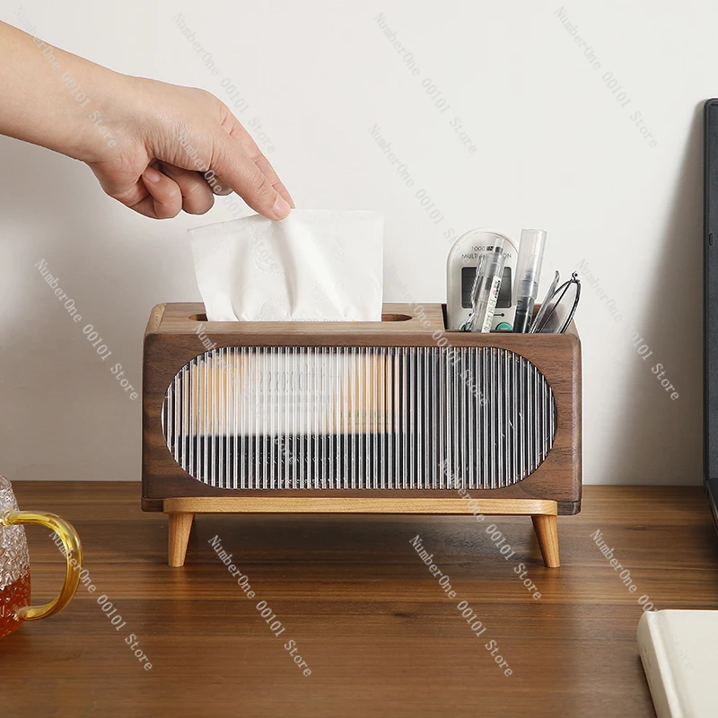 Black Walnut Solid Wood Tissue Box - Multifunctional Storage Integrated Household Desktop Paper Box
