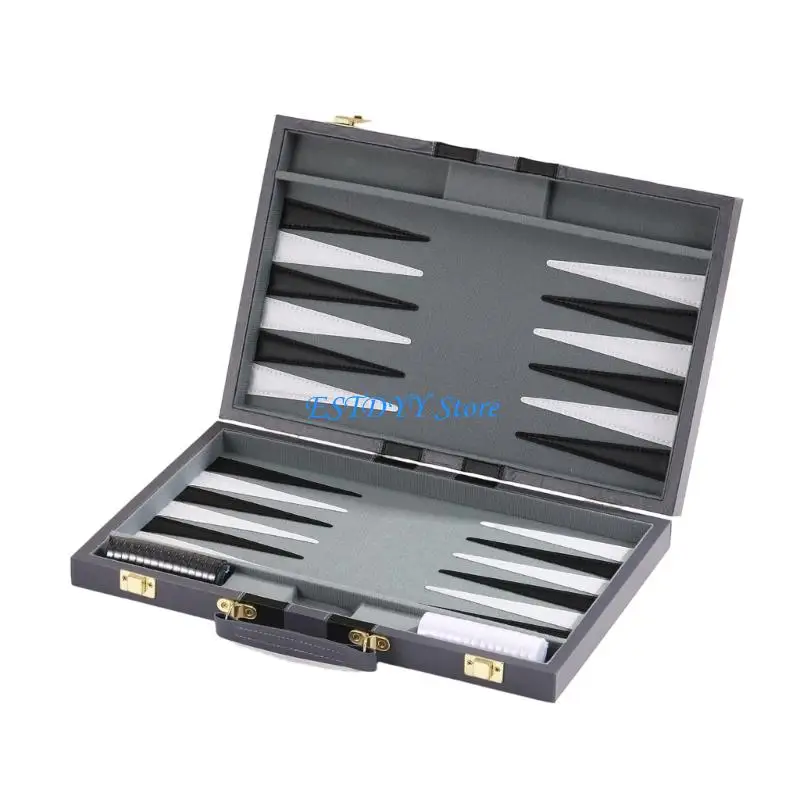 G6DE Rolls Up Backgammon Board Set PU Leather Backgammon Game Mat Chesses Piece Set