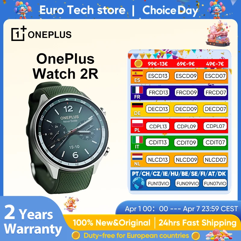 2024 Smartwatch OnePlus Montre 2R Écran AMOLED 1,43" Snapdragon W5 Gen 1+ ​ BES2700 100H d'autonomie de la batterie WiFi Wear OS par Google GPS