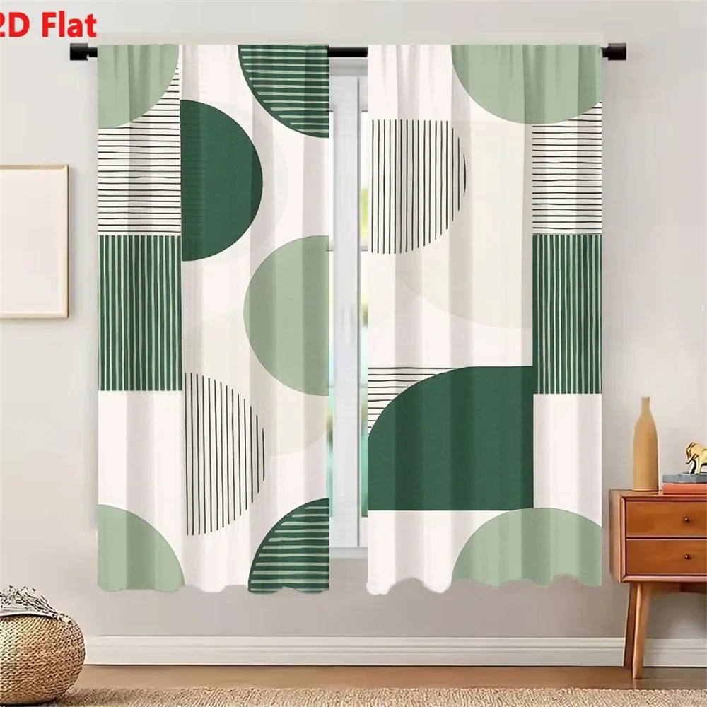 2Pcs Curtains Abstract Geometric Pattern With Sage Green And Beige Shapes For Wallpaper Or Fabric Window Drapes for Bedroom Room