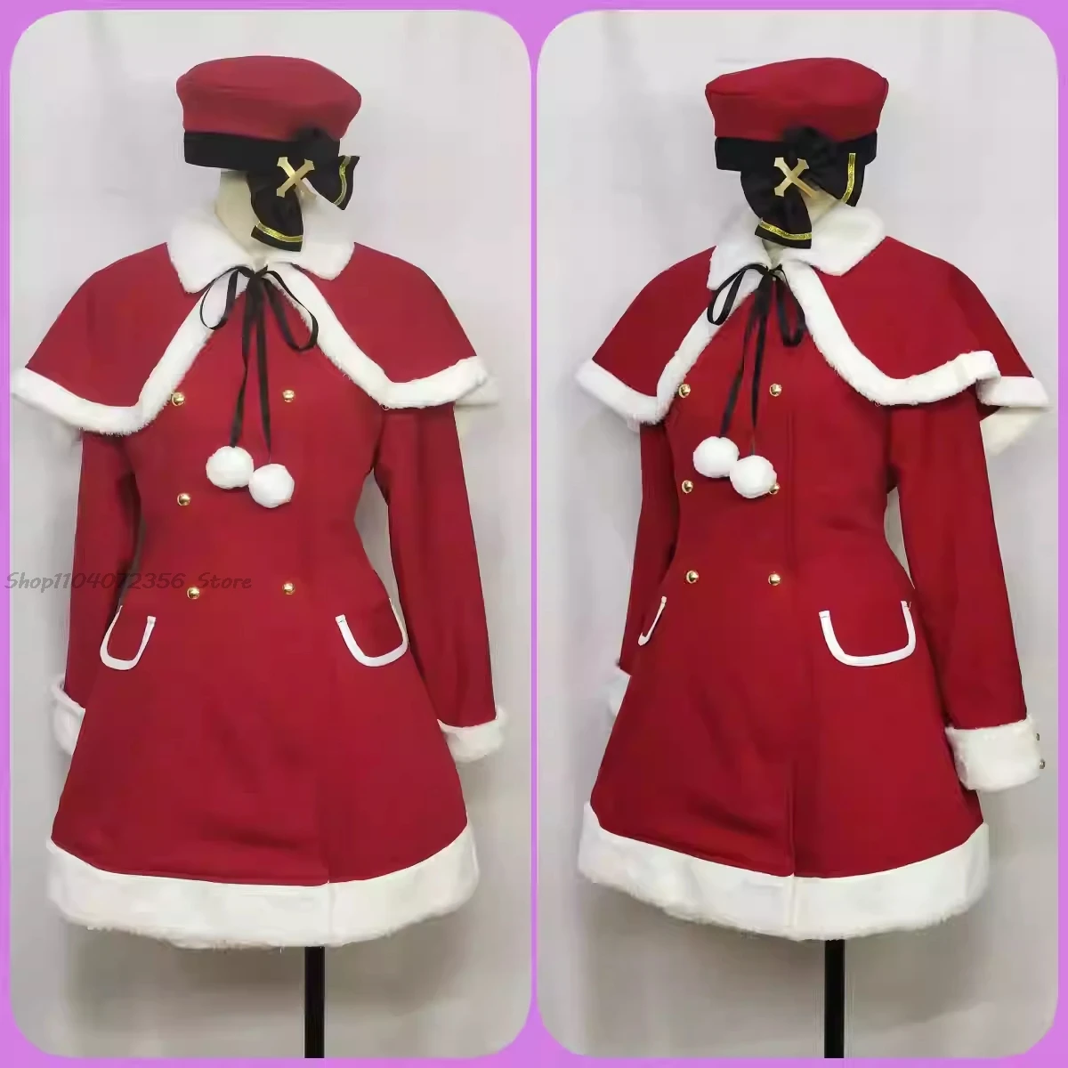 Sumi Serina Christmas Nurse Red Dress Cosplay Costume New Year Halloween Party Role Play Wig Headwear Shoes Bell Prop