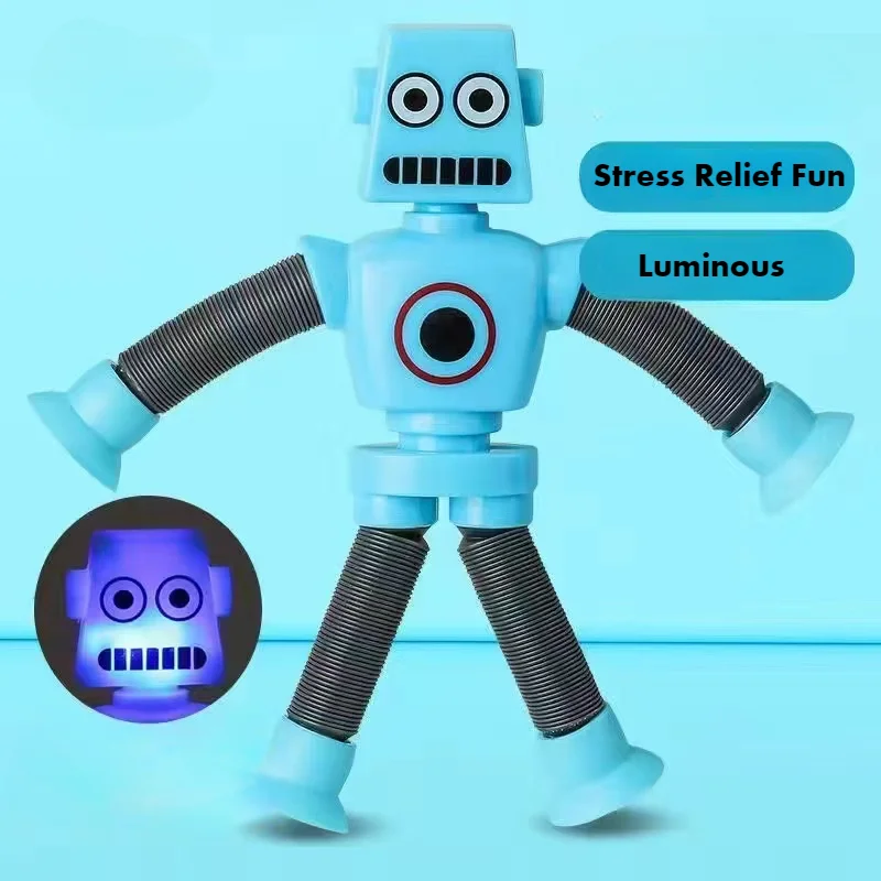 4 Stuks Variëteit Robot Leuke Intrekbare Buis Educatief Speelgoed, Glow-In-The-Dark Cartoon Zuignap Stress Reliëf Interactief Speelgoed