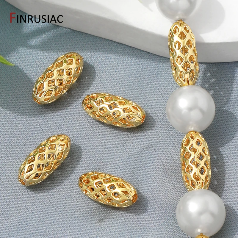 10 قطعة 14/18 كيلو مطلية بالذهب النحاس الجوف خزر عازل ، البيضاوي فاصل الخرز ل سوار ذاتي الصنع صنع الإمدادات ، مواد المجوهرات