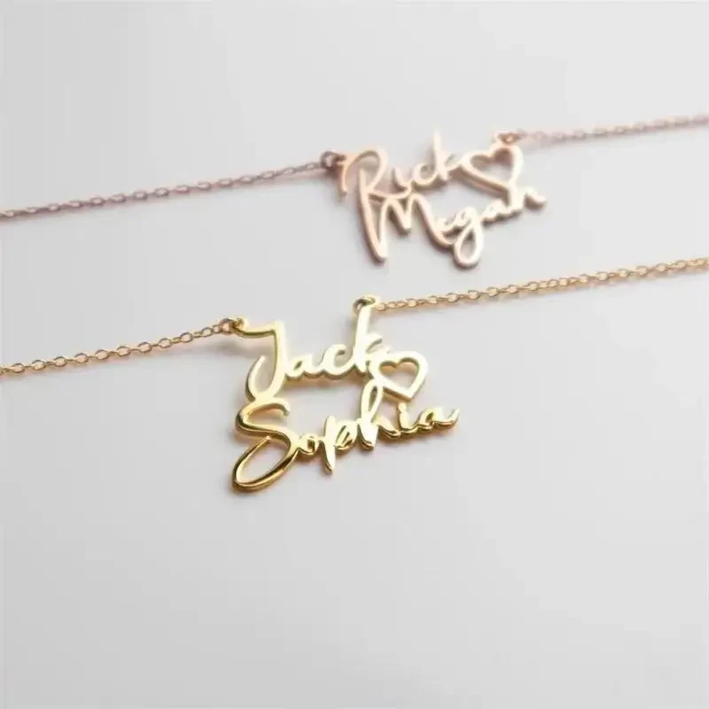 Customized Couple Double Name Love Necklace Personalized Double Name Pendant Stainless Steel Jewelry Valentine\'s Day Gifts