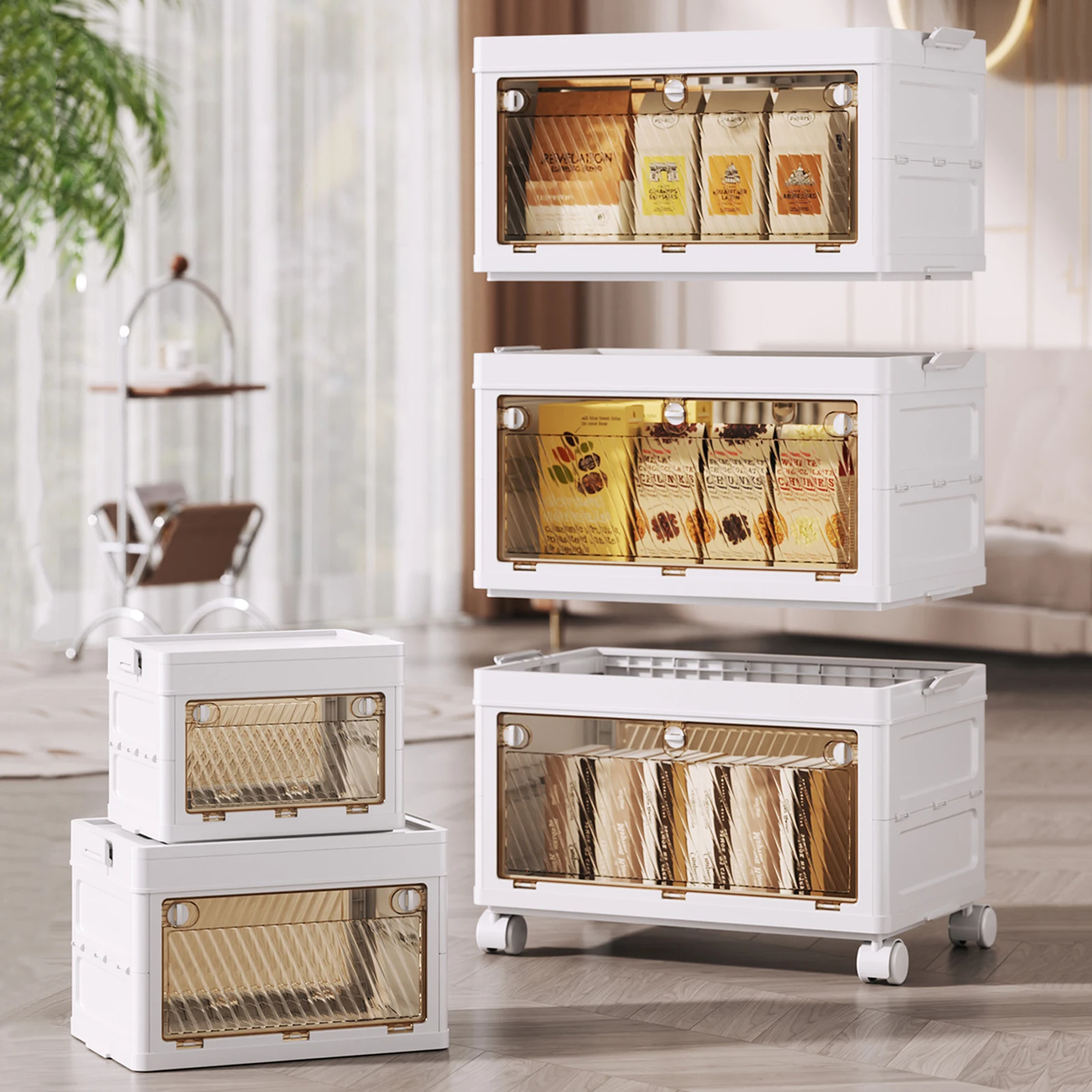 1/2/3/4/5 صناديق تخزين قابلة للطي مع أبواب - حاويات تخزين ألعاب قابلة للتكديس، صندوق تخزين بلاستيكي قابل للطي للكتب #4