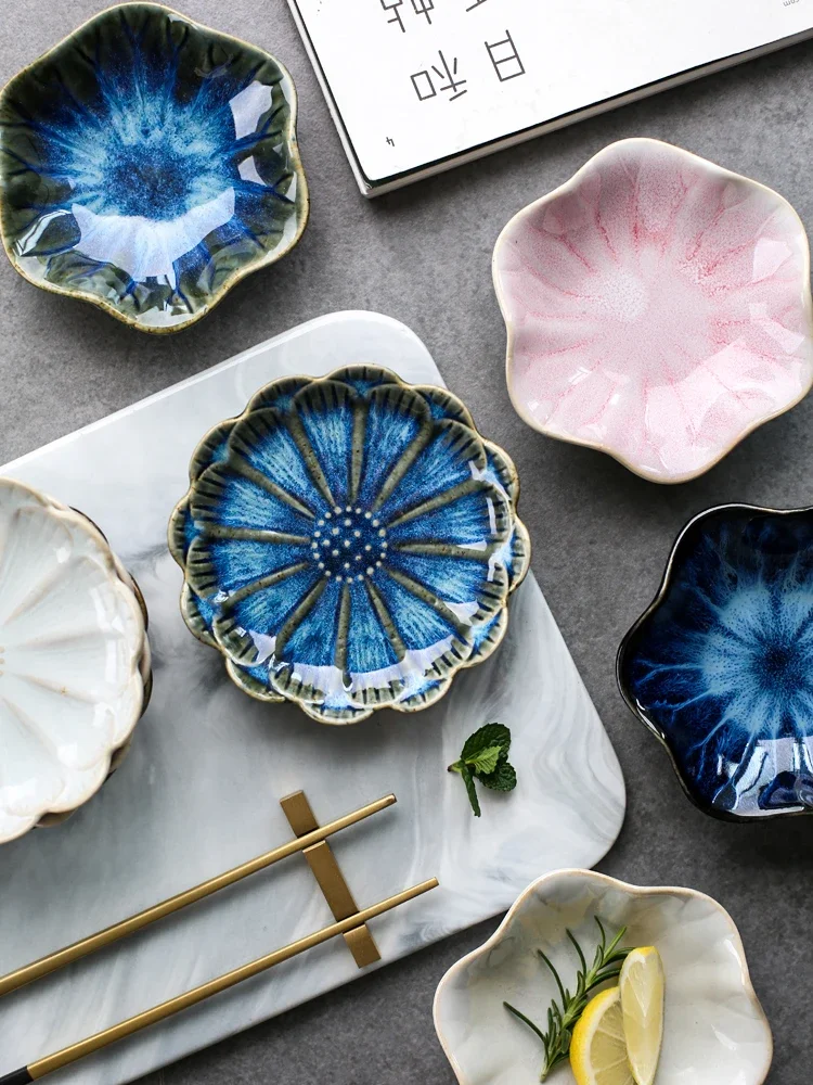 Plato de refrescos de cerámica china de 4,5 pulgadas, plato de especias, plato de postre, salsa de inmersión, bandeja de almacenamiento de cerámica multiusos