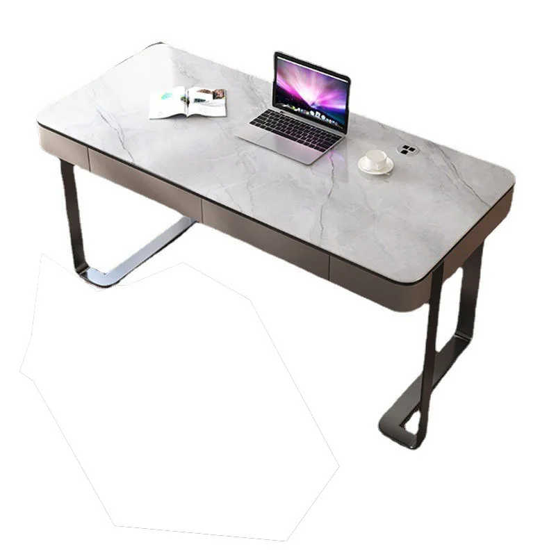 

*Modern Italian Home Office Desk Furniture Stainless Steel Writing Desk Integrated Sintered Stone Table for Office or Study