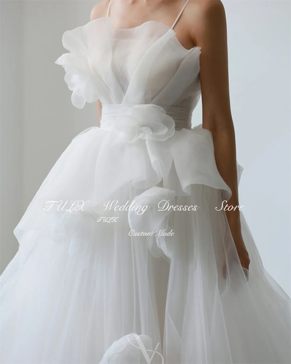

TULX Elegant Straps Strapless Pleat Korea Wedding Photo Shoot Dress 웨딩드레스 Tulle A Line Long Bridal Gown Corset Customized