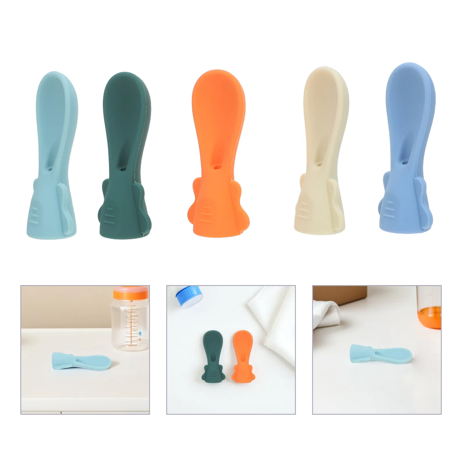 

5Pcs Baby Food Pouch Spoon Attachments Silicone Soft Tip Feeding Spoons Portable Baby Food Dispenser Spoon for Infant Travel
