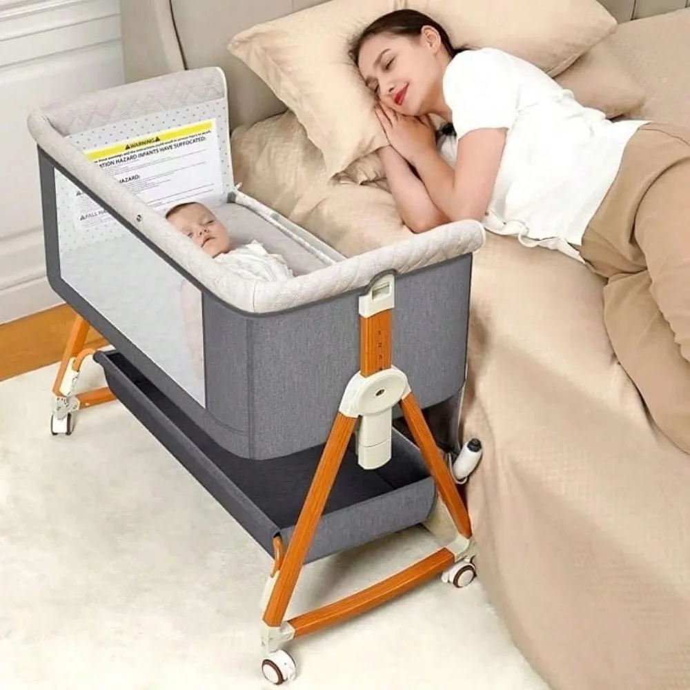 

2025 NEW kmaier 3 in 1 Baby Bassinet Sleeper, 6-Section Height Adjustable Crib, Foldable Portable Crib Side Sleeper- Light Gray