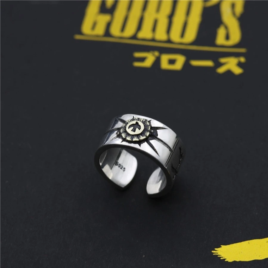 Takahashi Goro's Goro Unisex Ring with Open Setting Featuring Soaring Eagle Ray Totem Marking in Thai Silver Vintage Style