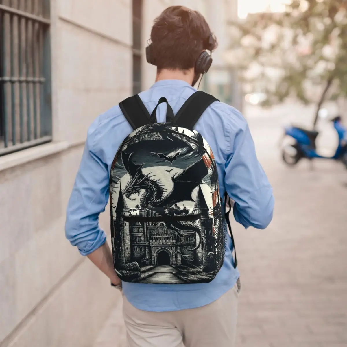 Fantasy Mythical Dragon And Castle Student Backpack School Bag Hiking Travel Daypack for Men Women Bookbag Shoulder Bags