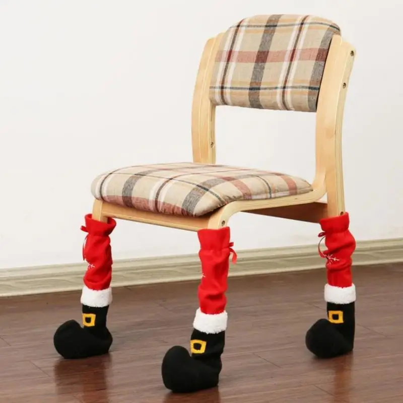 4pcs Christmas Chair Leg Covers - Santa Themed Furniture Foot Protectors for Floor Safety, 2025 Xmas Decorative Sleeves