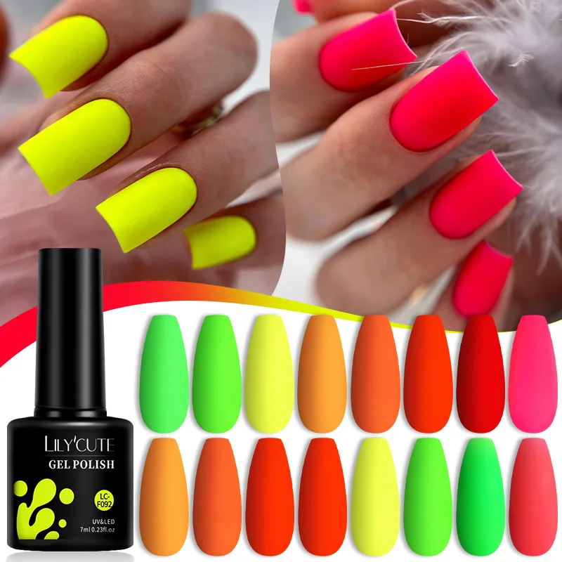 LILYCUTE 7ml Fluorescent Neon Gel Nail Polish Glitter Vernis Semi Permanent Soak Off Nail Art UV LED Gel Varnishes For Manicure