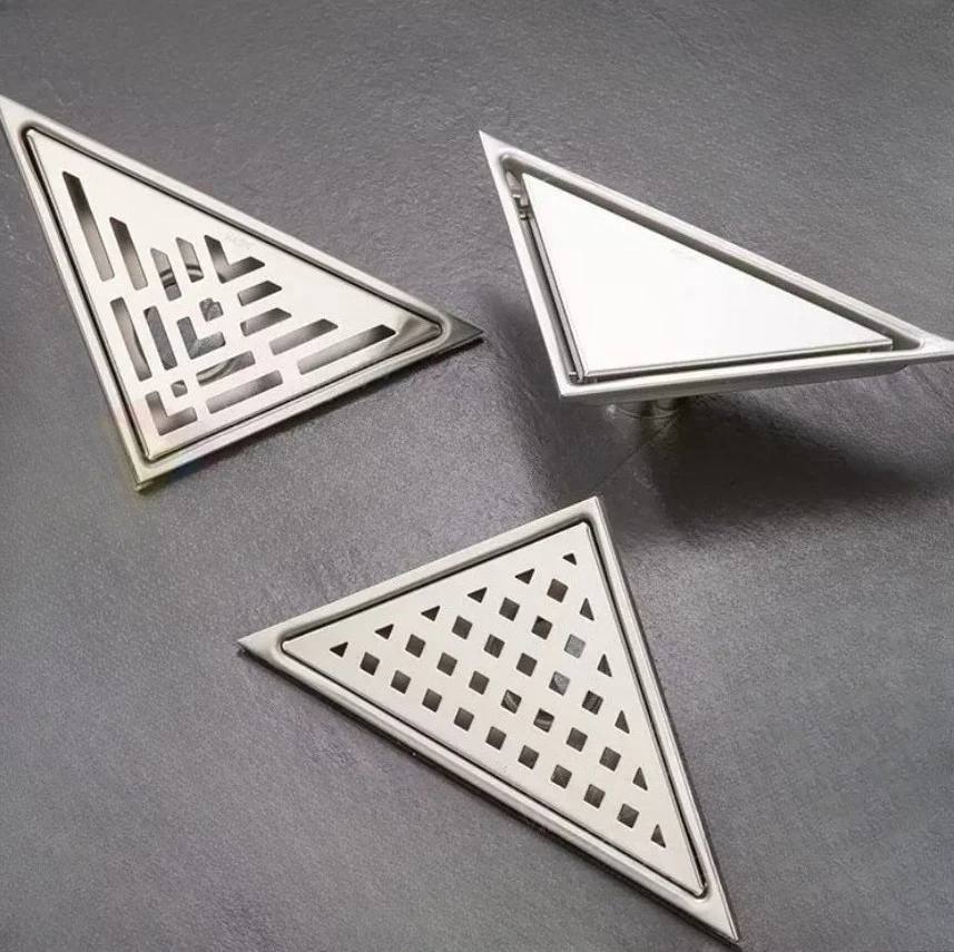 Stainless Steel Triangle Invisible Floor Drain with Side Drainage, Anti Odor Floor Drain for Bathroom Shower Corner