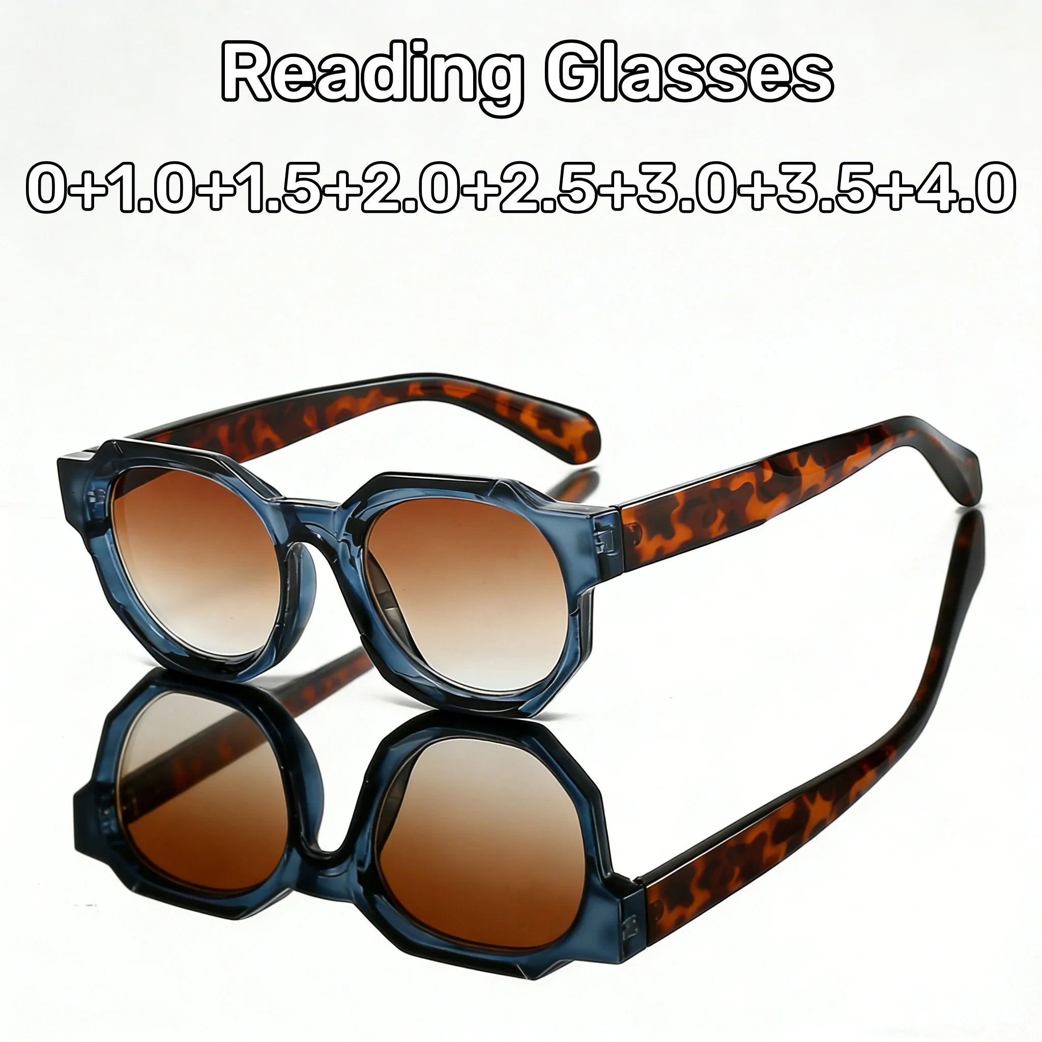 

Fashion Polygon Reading Sunglasses Tea-colored Lenses Men Women Classic Retro Ultralight High-definition Presbyopia Sunglasses