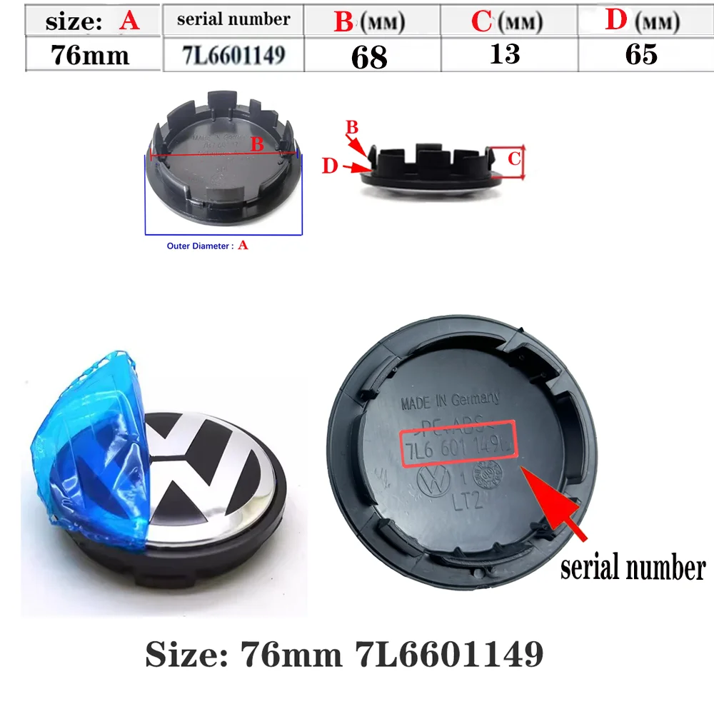 4 stuks 3D zwart zilver voor 55mm 56mm 65mm 70mm 76mm auto-embleem wielnaaf center cap badge covers sticker Stylin3B7601171 1J0601171