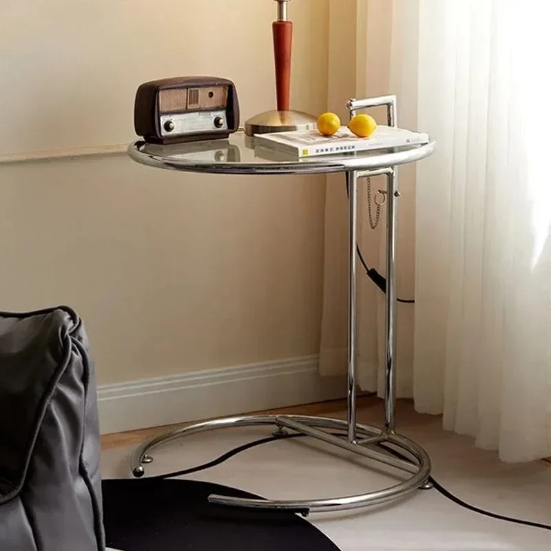 Mesa de centro con elevación transparente Ins, mesas redondas de vidrio para sofá, mesas nórdicas en forma de C, escritorios laterales de hierro Mental