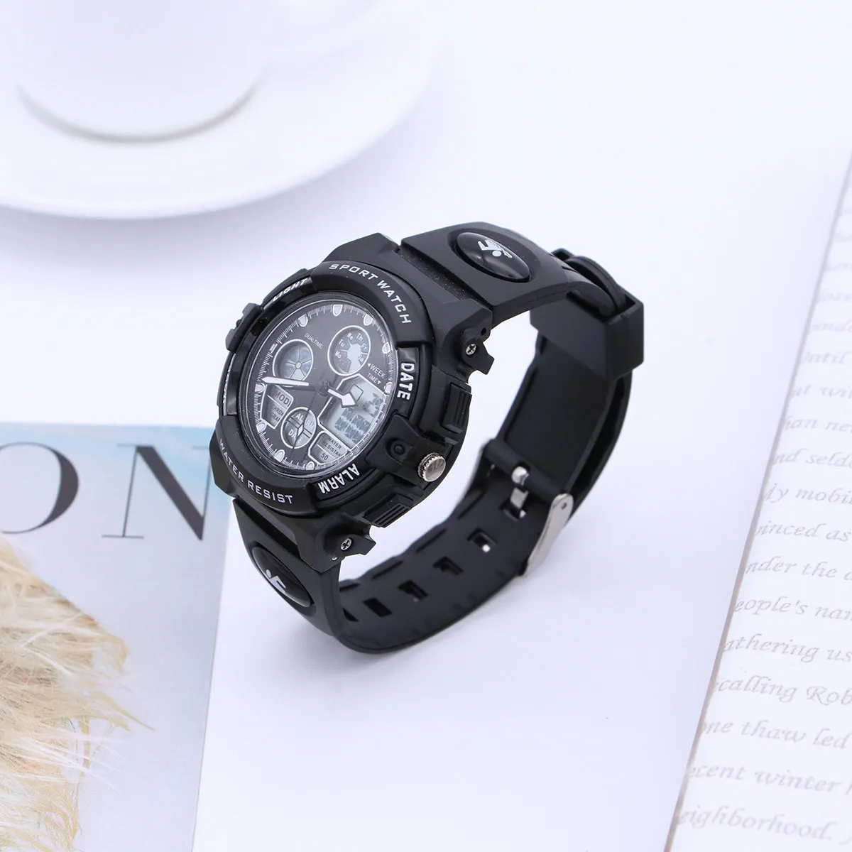 50M Waterproof Digital Watch for Kids PU Band Stainless Steel Back Multifunctional Outdoor Sports Wristwatch with Night Light