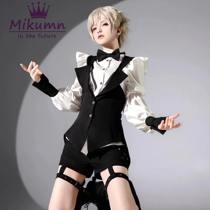 

Комплект из 3 предметов Mikumn Harajuku Gothic Lolita: женский панк-шик костюм в японском винтажном стиле (рубашка + черный жилет + шорты) для косплея