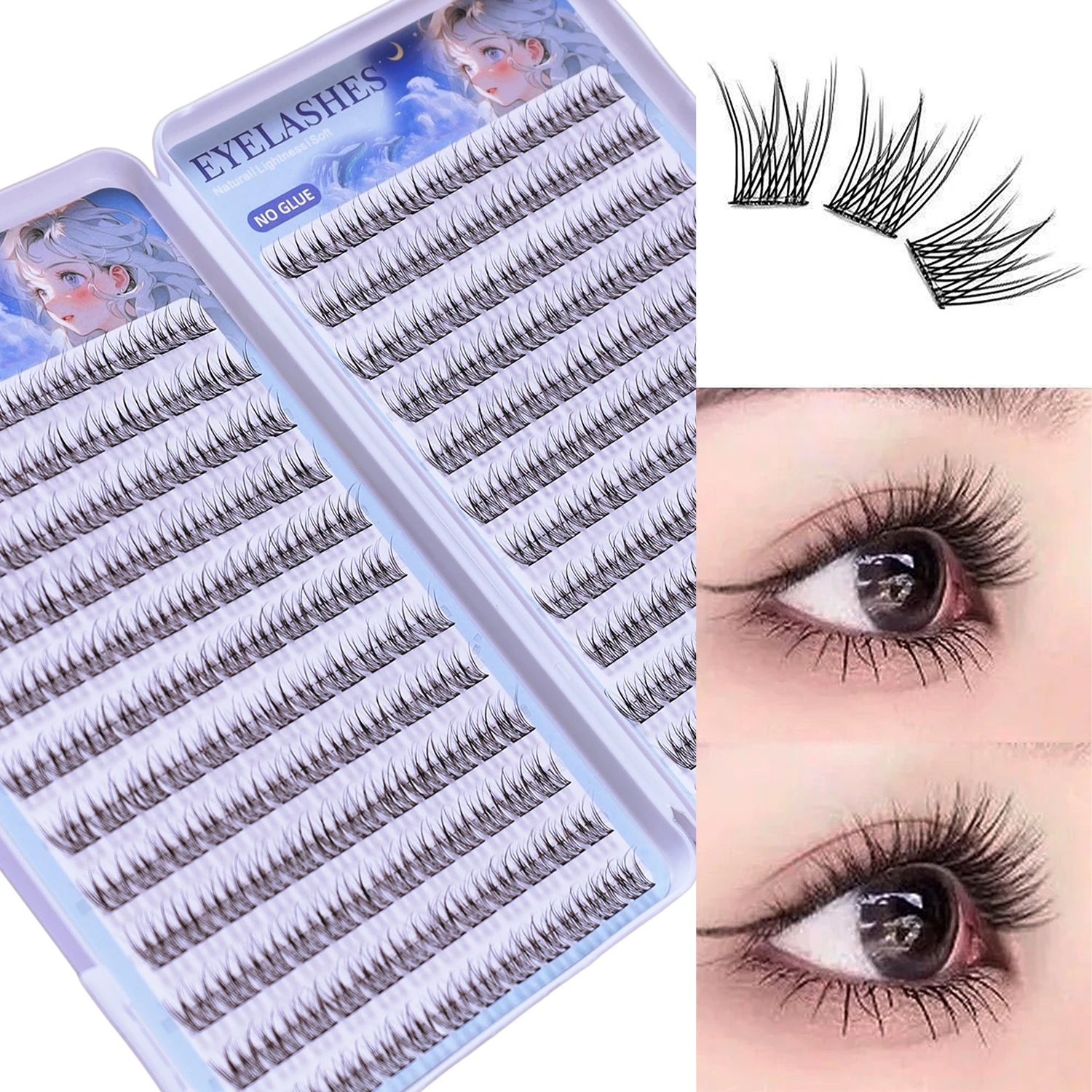 24 Rows, 288 Clusters, Segmented Dense Style Cluster Eyelashes, Large Volume False Eyelashes, European and American Fashion Styl