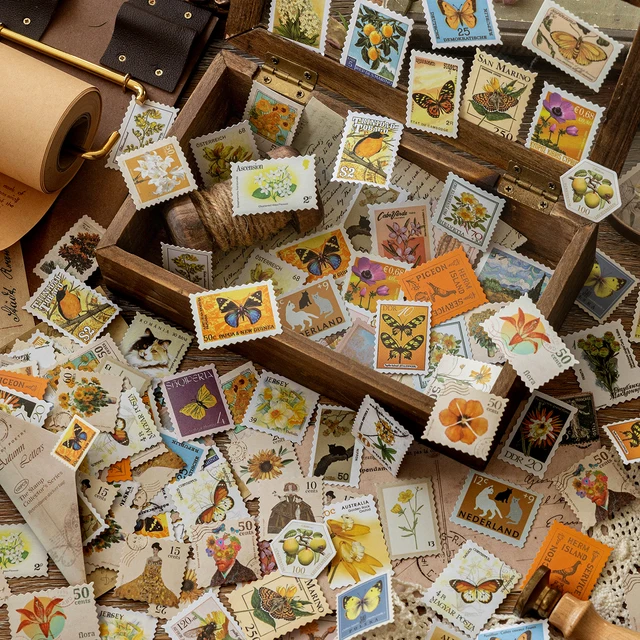 Chaoyu 100-piece stamp sticker set, high aesthetic value, vintage plant and animal decorative small patterns, DIY materials for notebooks and phone cases 6 Chaoyu 100-piece stamp sticker set, high aesthetic value, vintage plant and animal decorative small patterns, DIY materials for notebooks and phone cases 6