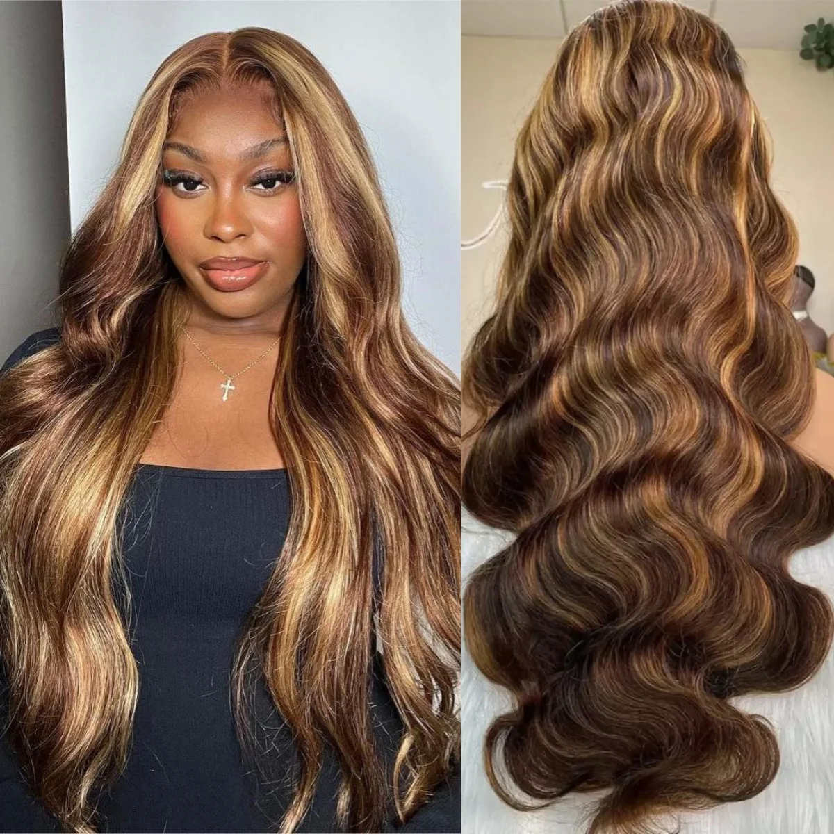 Body Wave 4/27 Highlight Ombre Blonde 13X4 Lace Front Wigs 30 32Inch Transparent Lace Frontal Wigs Brazilian Human Hair Wig