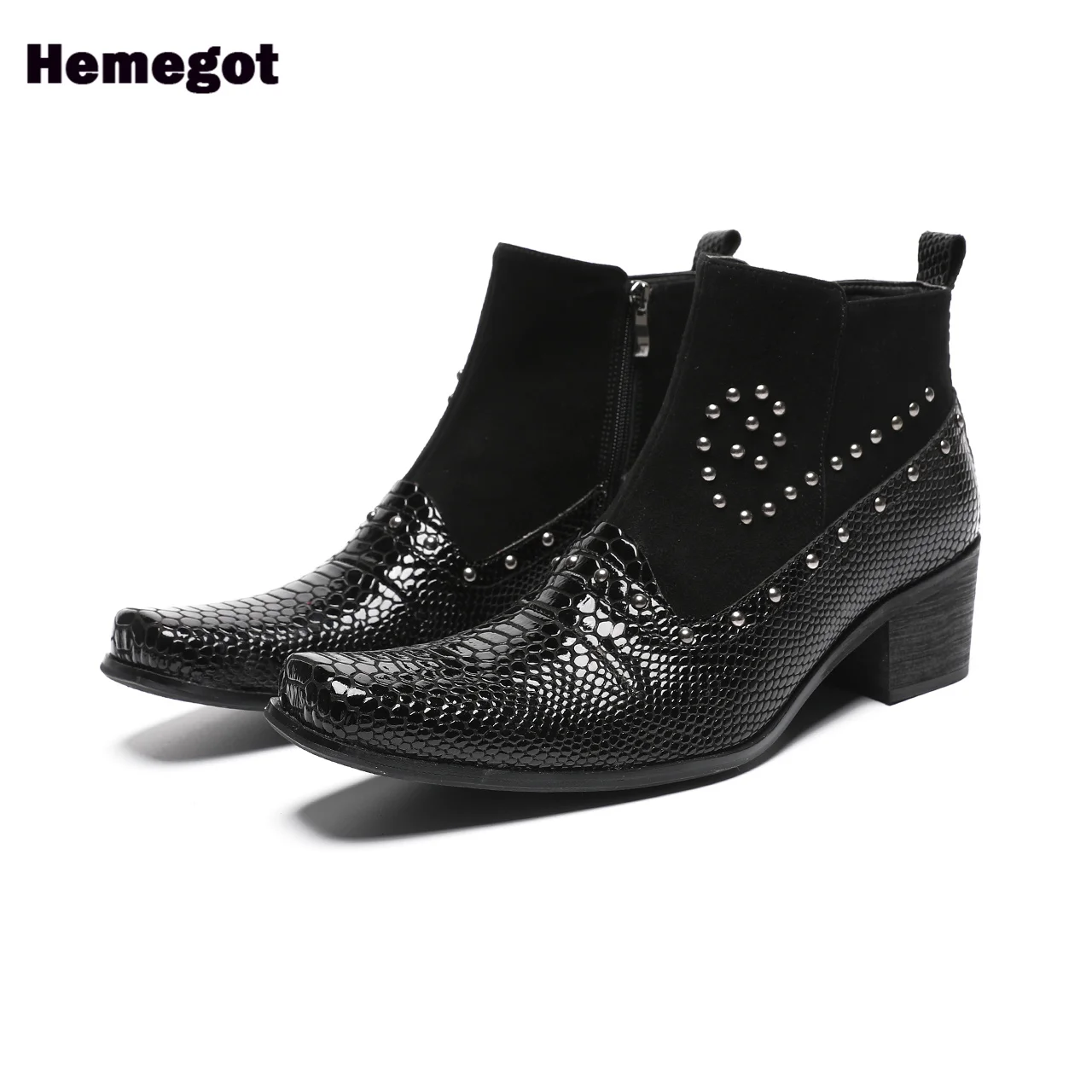 

Black Snake Pattern Men's Boots Metal Beads Red Leather Stylish Side Zipper Men Boots Big Size 37-47 Botas Zapatillas Mujer