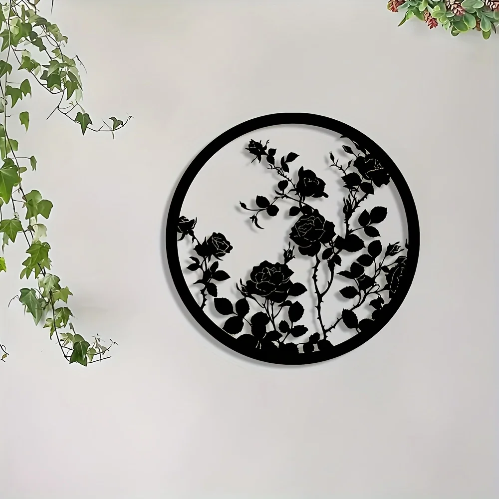 Metal Wall Art Rose Flowers Circles Floral Home Decor Logo Wall Decoration