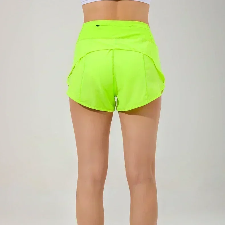 Lemon-pantalones cortos con cremallera trasera para mujer, Shorts deportivos con forro para correr, ejercicio, gimnasio, entrenamiento, ropa deportiva