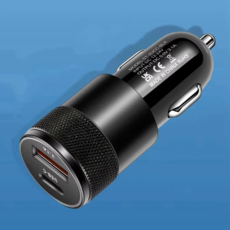 3.1A 15W USB + PD شاحن سيارة مدفع فولاذي صغير شاحن سيارة من سبيكة معدنية TYPE-C شاحن سيارة