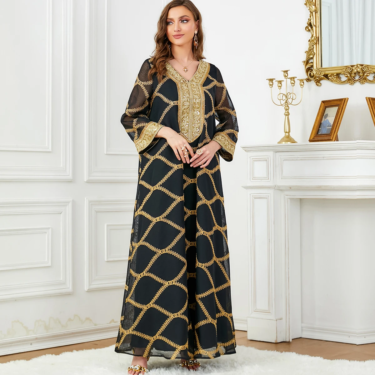 BNSQ 2024 New Eid Ramadan Elegant Muslim Women Abaya Ramadan Party Long Dresses Woman Dubai Robe Moroccan Caftan