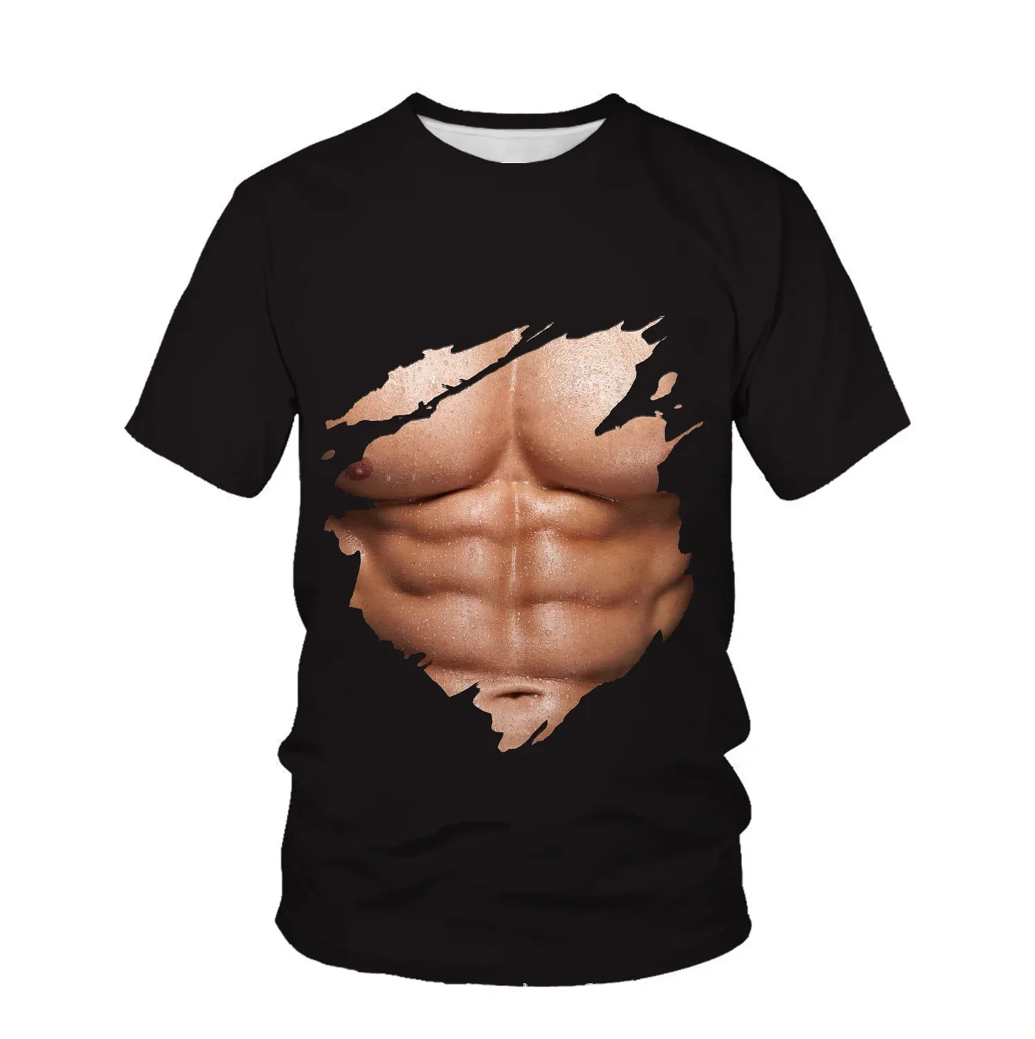 2026 New Men Realistic 3D Six Pack Abs Muscle Print T-shirt Funny Fake Body T Shirt Novelty Tees Party Prank Casual Tops