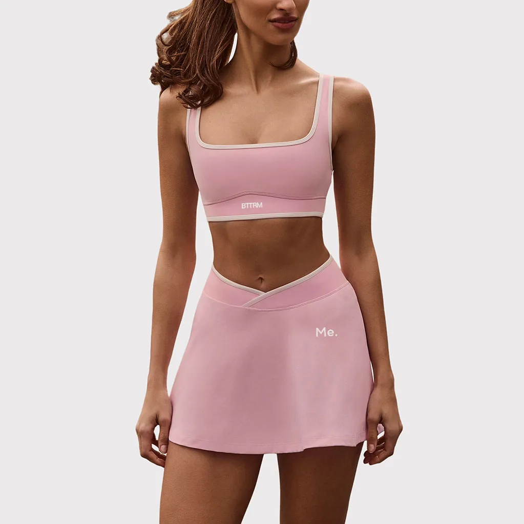 2026 BetterMe New Halter Bra & Tennis Skirt Set Medium-Support & Built-In Shorts for Court Gym & Yoga
