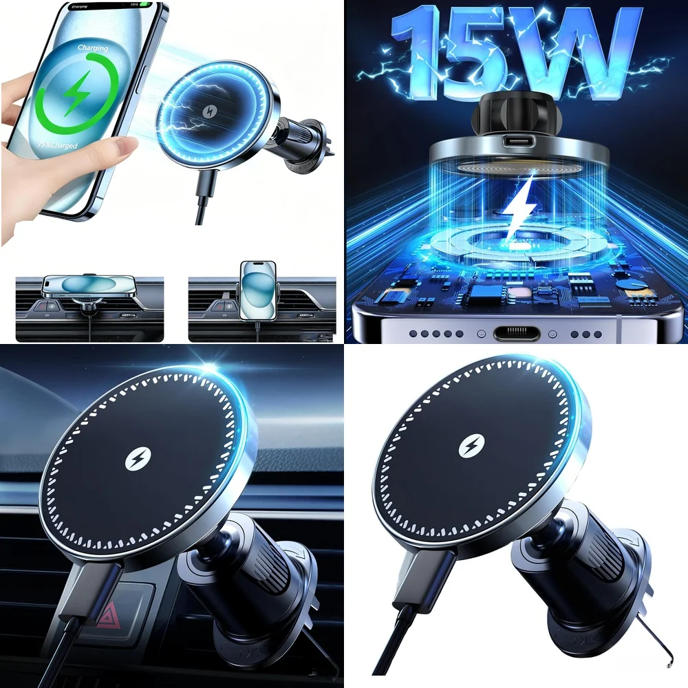 Consumer Electronics Trending 2026 Wireless Car Charger Air Vent Magnetic Car Phone Holder Fast Charging Chargers Adapters