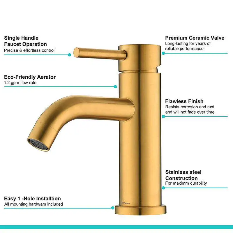 Hot Cold Basin Sink Faucet Stainless Steel Brushed Rose Gold Single Handle Bathroom Sink Mixer Tap Modern Vanity Basin Faucet