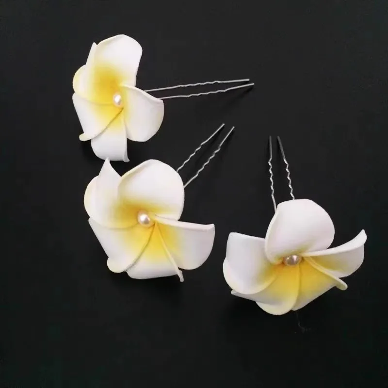 10pcs hair pin Artificial Plumeria Hawaiian PE Foam Frangipani Flower DIY Wreath Headdress Wedding Party Decoration Fake Flower