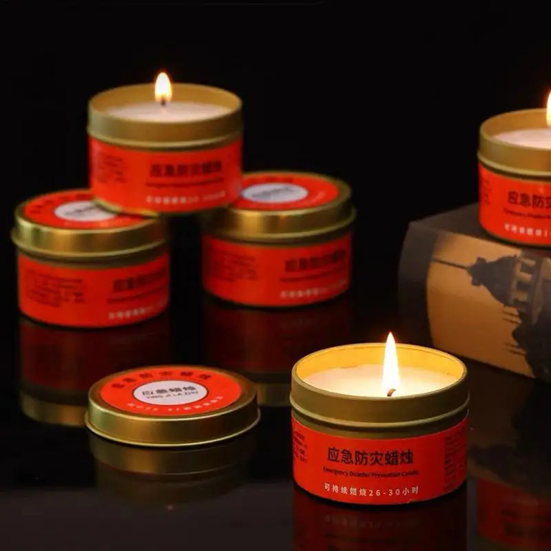 Vela de supervivencia de larga duración, luz de té de 30 horas en contenedor plano, resistente al viento, calentador de alimentos de larga duración, vela de luz de té para acampar