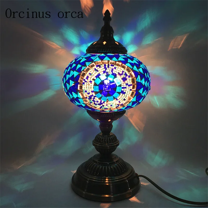 Mediterranean retro hand colored glass lamp bedroom bedside lamp southeast exotic tabled lamp free shipping