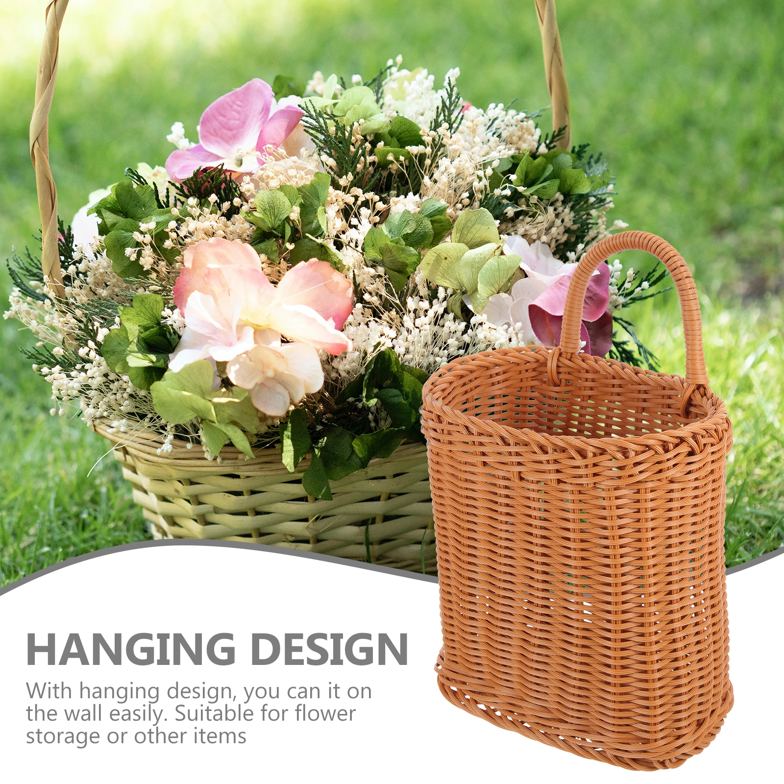 

Plastic Flower Basket Wall Hanging Decorative Storage Basket Handmade Woven Organizer Sundries Holder Crystal Display Shelf