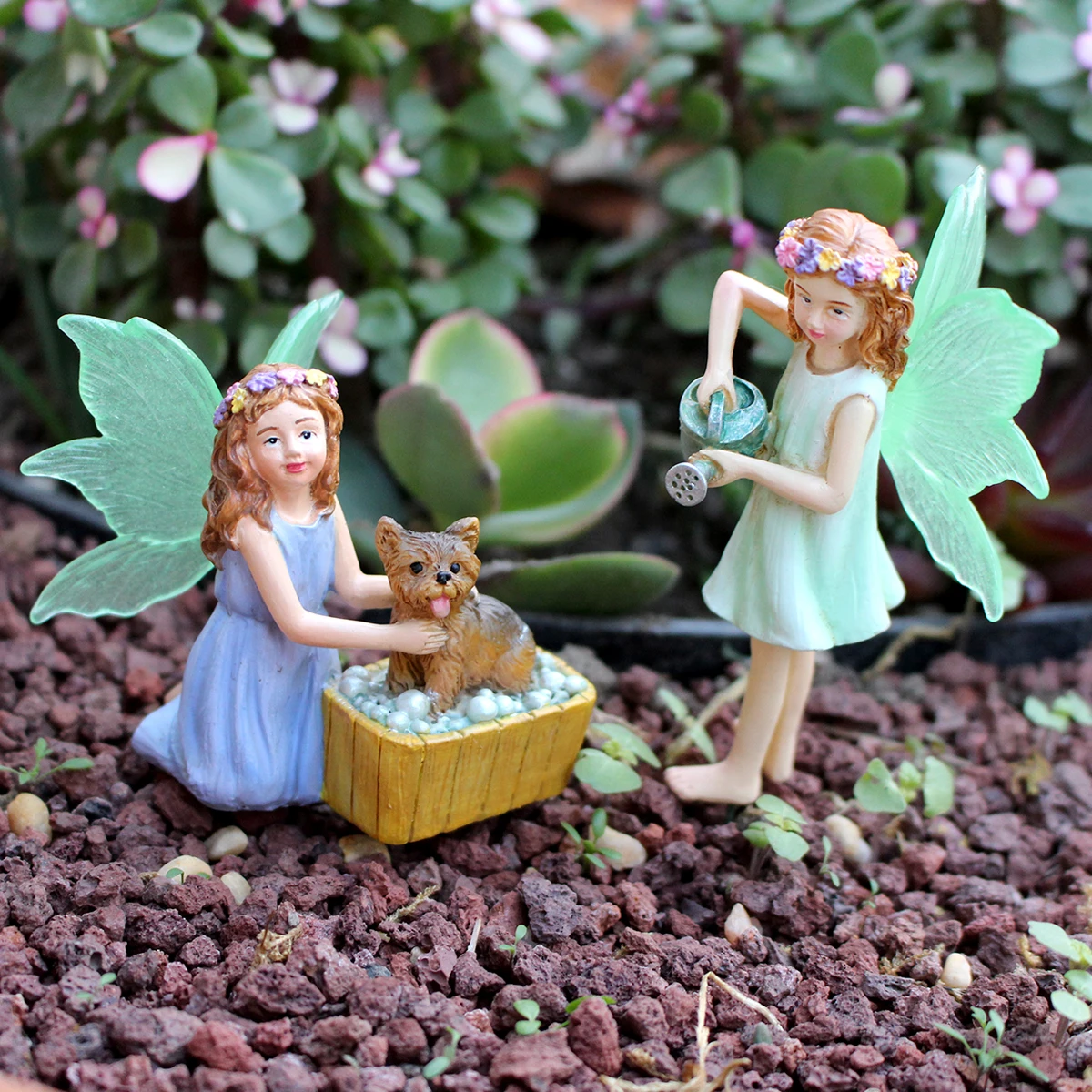 1set Bathing The Puppy Fairy,micro landscape decoration in flower pots,Resin Statue Art Craft, Creative Angel Garden Crafts, For