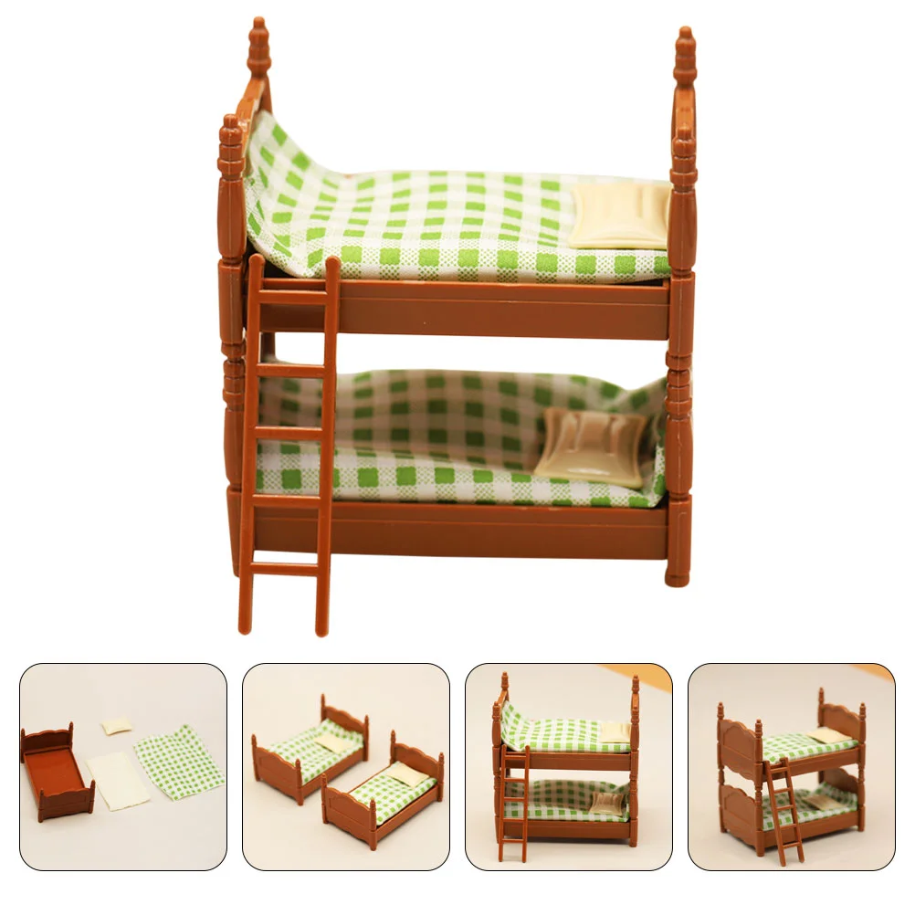 Mini Furniture Models Dollhouse Double Bed Kids Toys Bunk Kit Plastic Wardrobe Child