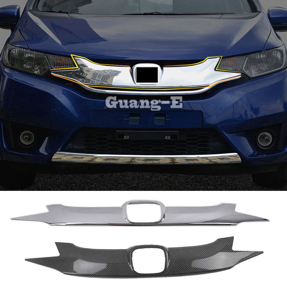 

For Honda FIT JAZZ 2014 2015 2016 Car Style Cover Detector ABS Chrome/Carbon Fiber Trim Front Bottom Grid Grill Grille Hood 1pcs