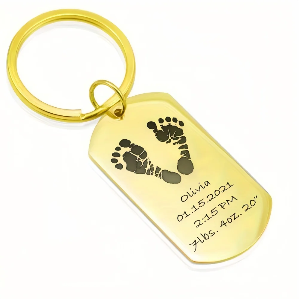 Baby Footprints Palms Fingerprints Custom Stainless Steel Keychain Personalized PictureText CustomKeychain Family Memory Jewelry view 4